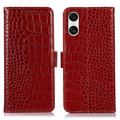 Husă Piele Portofel cu RFID Sony Xperia 10 VI - Crocodile - Roșu