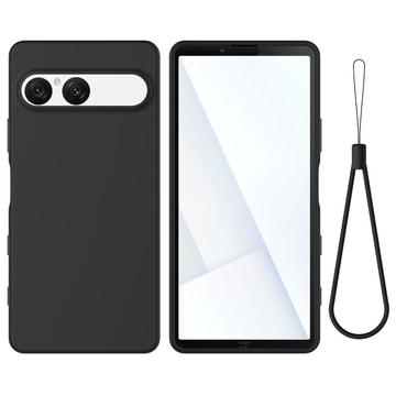 Husă din silicon lichid Sony Xperia 10 VII cu curea de mana - negru