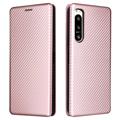 Husă Flip Sony Xperia 5 IV - Fibră de Carbon - Auriu Roze