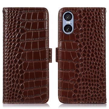 Husă Piele Portofel cu RFID Sony Xperia 5 VI - Crocodile - Maro