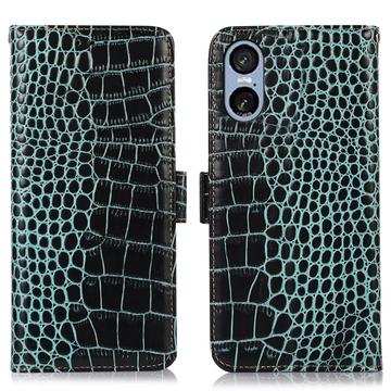 Husă Piele Portofel cu RFID Sony Xperia 5 VI - Crocodile - Verde