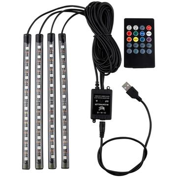 Sunet activat Interior Neon Auto LED Strip Light - 4 buc., 36 LED-uri