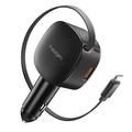 Încărcător auto Spigen EV603BT Essential 60W cu cablu USB-C retractabil, porturi USB-C/USB-A - negru