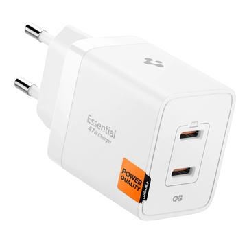 Spigen Essential EE472EU Încărcător de perete rapid Dual USB-C 47W - alb