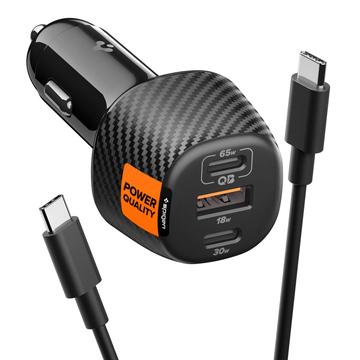 Încărcător auto ultra-rapid cu 3 porturi Spigen Essential EV1133 cu cablu USB-C - 113W - Negru