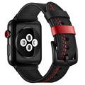 Curea Piele Apple Watch Series Ultra 2/Ultra/9/8/SE (2022)/7/SE/6/5/4/3/2/1 - Stitched - 49mm/45mm/44mm/42mm - Negru