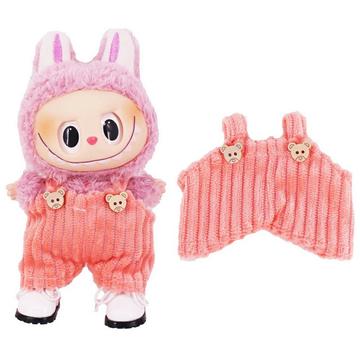 Salopetă cu bretele de urs cu dungi pentru Labubu Mini Figure 17cm - roz
