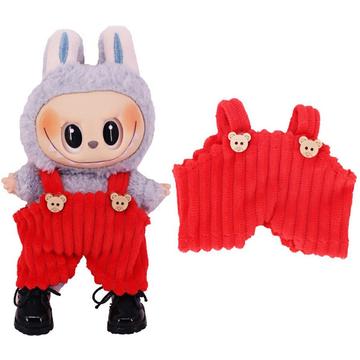 Salopetă cu bretele de urs cu dungi pentru Labubu Mini Figure 17cm - Roșu