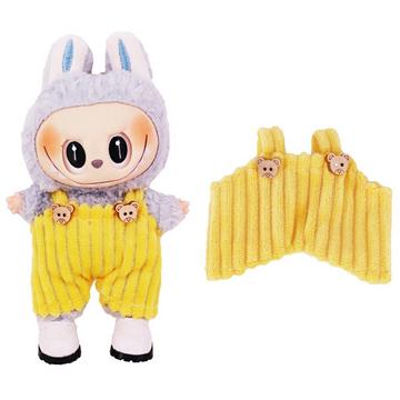 Salopetă cu bretele de urs cu dungi pentru Labubu Mini Figure 17cm - galben