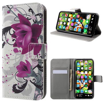 Husa portofel pentru iPhone X / iPhone XS Style Series - Lotus elegant