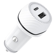 Încărcător auto T05 USB-A/USB-C cu funcție de localizare anti-pierdere pentru dispozitive Android - Alb