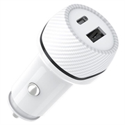 Încărcător auto T05 USB-A/USB-C cu funcție de localizare anti-pierdere pentru iPhone - Alb