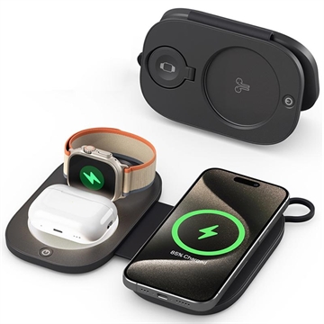 Încărcător wireless de călătorie pliabil T5 3 în 1 15W - negru