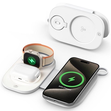 Încărcător wireless de călătorie pliabil T5 3 în 1 15W - alb