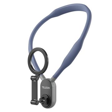 TELESIN MNM-001 pentru iPhone 12 / 13 / 14 / 15/ 16 Suport de gât din silicon pentru gât magnetic Selfie Stick Phone Neck Holder - albastru