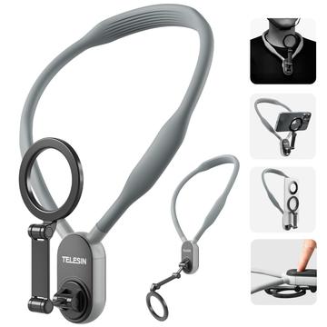 TELESIN MNM-001 pentru iPhone 12 / 13 / 14 / 15/ 16 Suport de gât din silicon pentru gât magnetic Selfie Stick Phone Neck Holder - gri