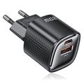 TOOCKI TC2220A2 Mini încărcător de perete GaN 20W - USB-C/USB-A - Negru