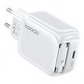 Încărcător TOOCKI TC55302 de 30W cu tehnologie GaN și cablu USB-C retractabil - Alb
