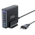 TOOCKI TCT240-33 Încărcător de birou GaN cu 6 porturi și afișaj - 240W - Negru