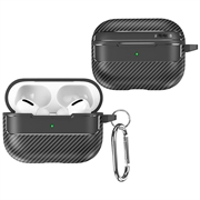 Husă TPU Periată cu Carabinieră AirPods Pro 3 - Fibră de Carbon - Negru