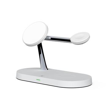 Tech-Protect A12 3-in-1 MagSafe Wireless Charger 15W cu lampă LED încorporată (Ambalaj Deschis - Satisfăcător) - alb