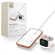 Încărcător wireless Tech-Protect A55 2-în-1 magnetic/MagSafe, 25W, QI 2.2 - Alb