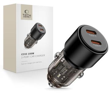 Tech-Protect CC03 100W Încărcător auto dual USB-C - negru