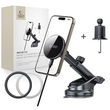 Tech-Protect MM15W-V10 MagSafe Suport / Încărcător fără fir pentru bordul mașinii și aerisire - 15W - Negru