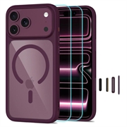 Husă cu 2 folii de protecție pentru ecran Glass+ iPhone 17 Pro/18 Pro Tech-Protect MagOne MagSafe CC - Cireș închis / Transparent