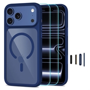 Husă iPhone 17 Pro/18 Pro Tech-Protect MagOne MagSafe CC cu 2 folii de protecție pentru ecran din sticlă+ - Albastru intens / Transparent