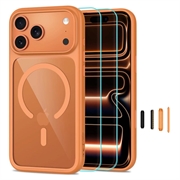 Husă iPhone 17 Pro/18 Pro Tech-Protect MagOne MagSafe CC cu 2 folii de protecție pentru ecran Glass+ - Portocaliu cosmic / Transparent