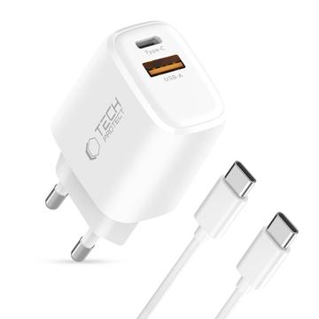 Tech-Protect NCA20 Încărcător Dual-Port PD 20W/QC3.0 cu cablu USB-C - alb