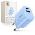 Încărcător cu două porturi Tech-Protect NCA30 - 30W USB-C PD și 18W USB-A QC3.0 - Albastru Deschis