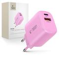 Încărcător cu două porturi Tech-Protect NCA30 - 30W USB-C PD și 18W USB-A QC3.0 - roz bebeluș