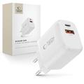 Încărcător de perete Tech-Protect NCA65W-GAN de 65W cu USB-C PD și USB-A QC3.0 - Alb