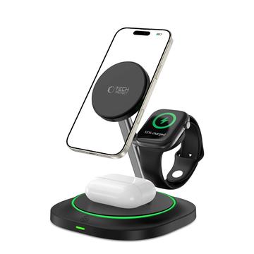 Tech-Protect QI15W-A46 Încărcător wireless MagSafe 3 în 1 cu lumină de fundal atmosferică - negru