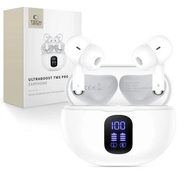Căști fără fir Tech-Protect UltraBoost TWS Pro G2 cu afișaj LED - alb