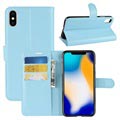 Husă portofel texturată cu suport pentru iPhone XS Max - Albastru deschis