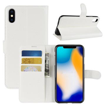 Husa portofel texturata cu suport pentru iPhone XS Max - alba