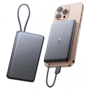 Torras Mini Slim PD Power Bank cu cablu USB-C încorporat - 10000mAh - Gri