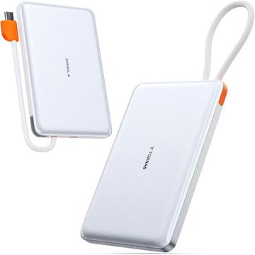 Torras Mini Slim PD Power Bank cu cablu USB-C încorporat - 10000mAh - Alb