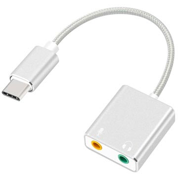Adaptor audio pentru căști și microfon USB-C / AUX - argintiu