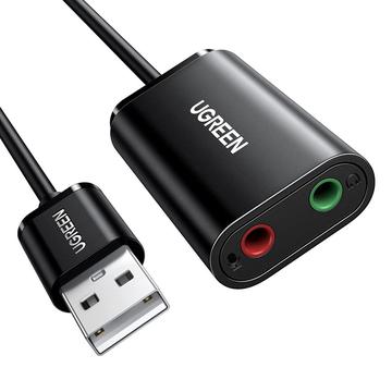 UGREEN 30724 Adaptor audio USB Audio Extern Stereo Audio Sound Card cu mufă de 3,5 mm pentru căști și microfon pentru Windows Mac Linux PC Laptop PS5 - Negru