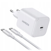 Încărcător de perete Ugreen X524 de 45W cu tehnologie GaN și USB-C, cu cablu USB-C - alb