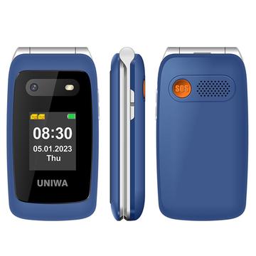 UNIWA V202T 4G Flip Telefon mobil pentru vârstnici - limbile daneză, finlandeză, suedeză, engleză - albastru
