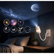 Lampă de noapte cu proiector USB Galaxy - 7 discuri în formă de stea, design flexibil cu gât de gâscă la 360° - Alb