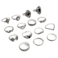Set Inele Universal Vintage Boho Doamne - 15 Buc. - Argintiu