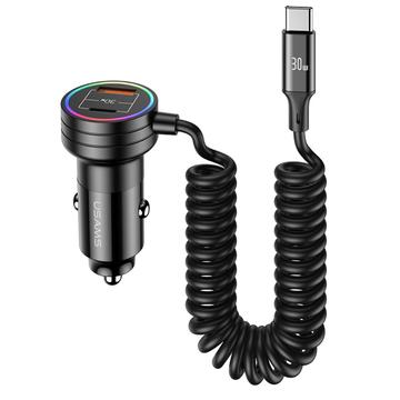 Usams US-CC167 Încărcător auto 60W cu porturi USB-C, USB-A și cablu USB-C - negru