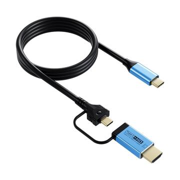 V292 Cablu convertor video 4K 60Hz USB-C la USB-C/HDMI 2.0 - 2m - negru / albastru