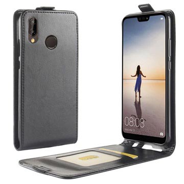 Husă cu clapă verticală Huawei P20 Lite cu slot pentru card - neagră